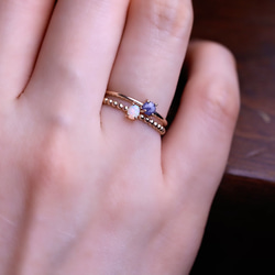 （展覽）14kgf◇玫瑰切割藍寶石精緻戒指9月生日石鍍金<VR049> 第2張的照片