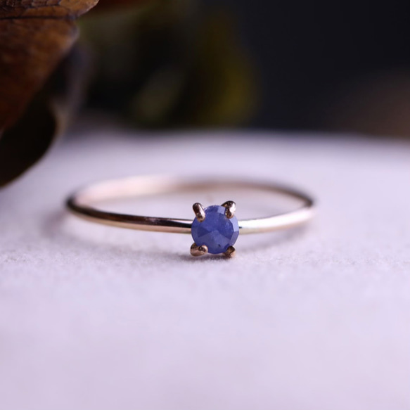 （展覽）14kgf◇玫瑰切割藍寶石精緻戒指9月生日石鍍金<VR049> 第9張的照片
