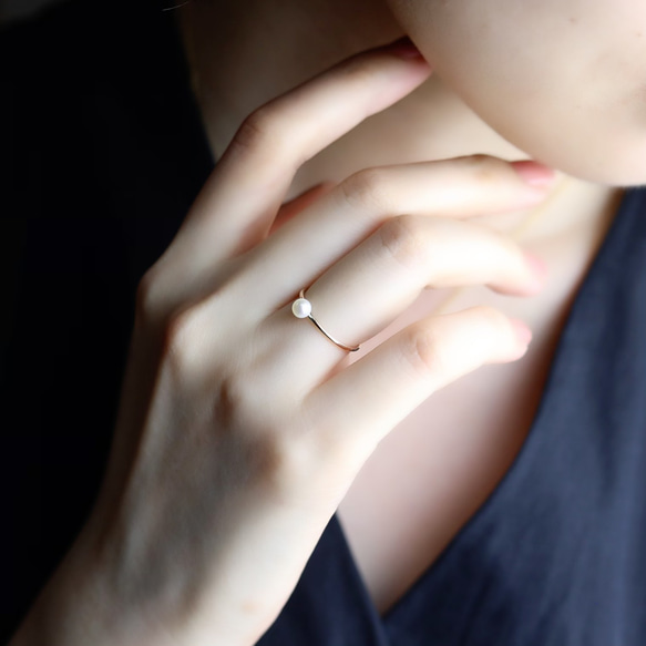 K10 / K18 ◇ 六月生日石 / 珍珠精緻戒指 / 天然石精緻戒指 Pinky ring<VR062> 第2張的照片