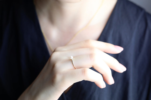 K10 / K18 ◇ 六月生日石 / 珍珠精緻戒指 / 天然石精緻戒指 Pinky ring<VR062> 第5張的照片