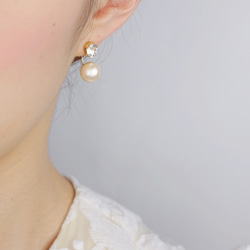 水滴型施華洛世奇與棉珍珠耳後裝飾耳環 第5張的照片