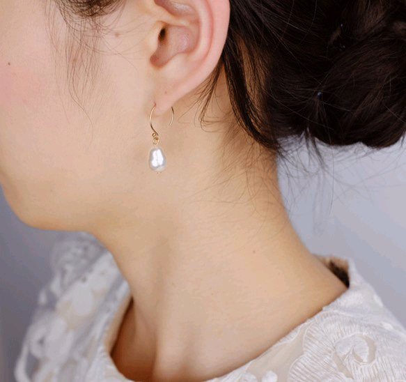 &lt;88&gt;水滴式Swaro珍珠14kgf耳環或耳環 第1張的照片