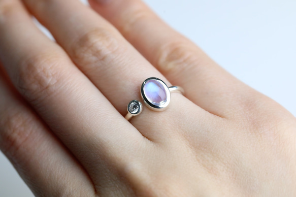 &lt;Silver925&gt; 高品質彩虹月光石和立方氧化鋯叉形戒指 &lt;LR029&gt; 第2張的照片