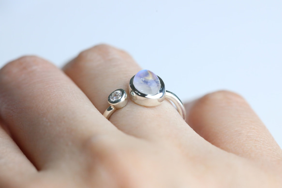 &lt;Silver925&gt; 高品質彩虹月光石和立方氧化鋯叉形戒指 &lt;LR029&gt; 第4張的照片