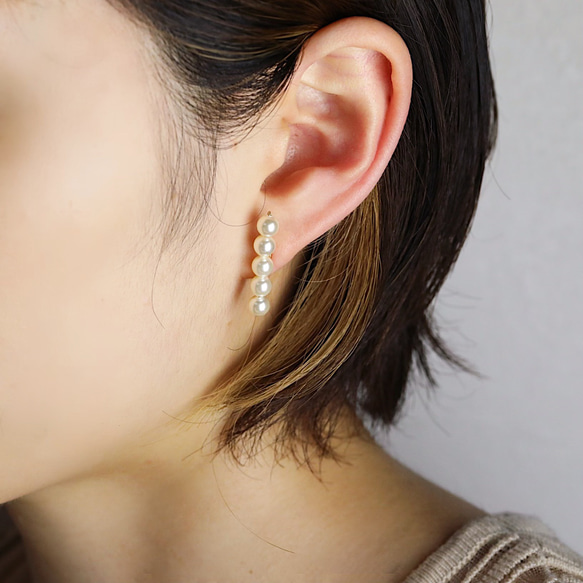 14kgfピアス◇イヤカフ風5粒パールのピアス 〜14kgf or Silver 