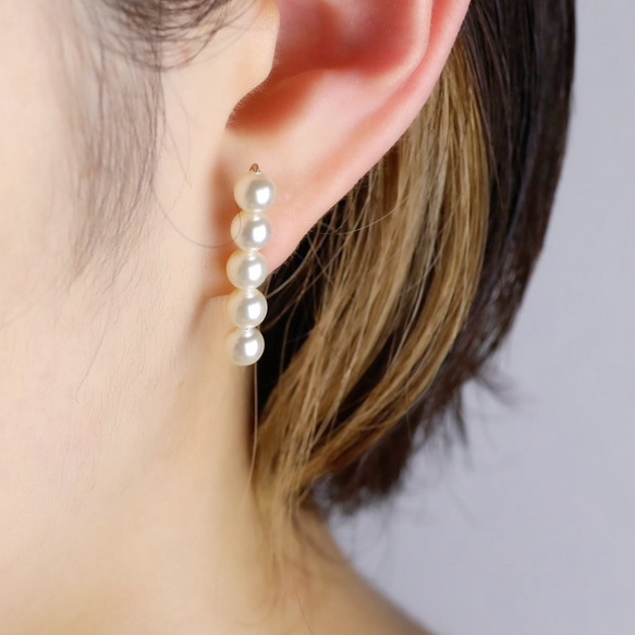 14kgf 耳環 ◇耳夾式 5 顆珍珠耳環 ~14kgf 或銀~<p_h17> 第2張的照片