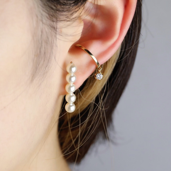 14kgf 耳環 ◇耳夾式 5 顆珍珠耳環 ~14kgf 或銀~<p_h17> 第6張的照片