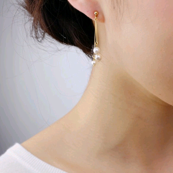 不規則珍珠的垂線耳環 第4張的照片