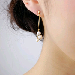 不規則珍珠的垂線耳環 第2張的照片
