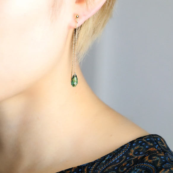 耳環或耳環 ◇ Erinite 綠色水滴水晶 &amp; 珍珠捕獲美國 &lt;407&gt; 第11張的照片