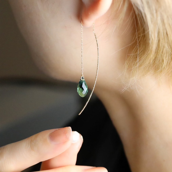 耳環或耳環 ◇ Erinite 綠色水滴水晶 &amp; 珍珠捕獲美國 &lt;407&gt; 第4張的照片
