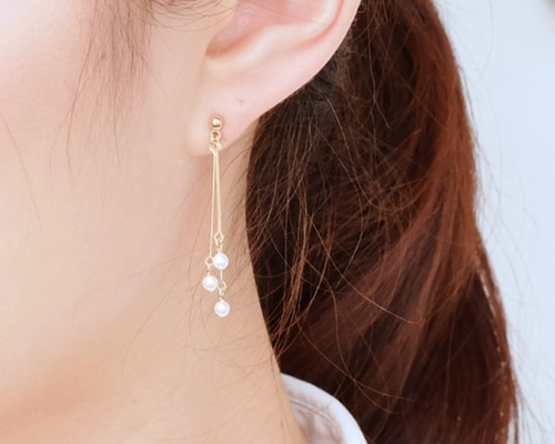 14kgfピアスorイヤリング◇小粒パールスティックピアス 金属アレルギー