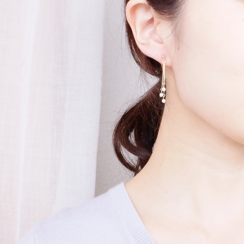 14kgfピアスorイヤリング◇小粒パールスティックピアス 金属アレルギー