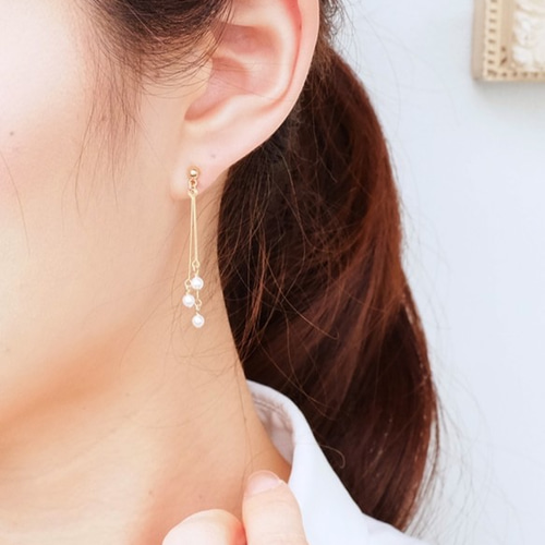 14kgfピアスorイヤリング◇小粒パールスティックピアス 金属アレルギー