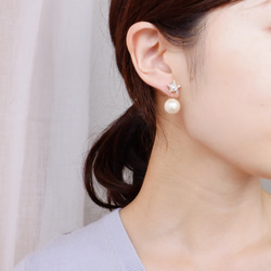 耳環或耳環 ◇☆ 星星與懸垂的棉珍珠 &lt;74&gt; 第2張的照片