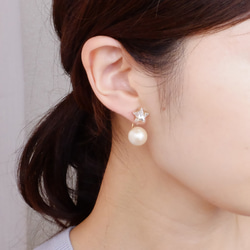耳環或耳環 ◇☆ 星星與懸垂的棉珍珠 &lt;74&gt; 第3張的照片