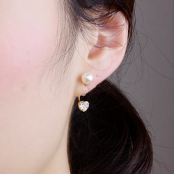 14kgf 耳環或耳環 ◇珍珠與懸垂心型水晶背扣 &lt;6&gt; 第6張的照片