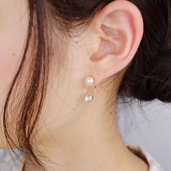 14kgf 耳環或耳環 ◇珍珠與懸垂心型水晶背扣 &lt;6&gt; 第2張的照片