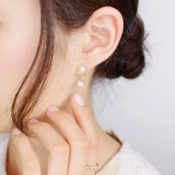 14kgf 耳環或耳環 ◇珍珠與懸垂心型水晶背扣 &lt;6&gt; 第3張的照片