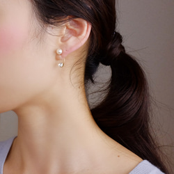 14kgf 耳環或耳環 ◇珍珠與懸垂心型水晶背扣 &lt;6&gt; 第8張的照片
