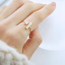 施華洛世奇與棒狀串珍珠的戒指　〜Gold color or Silver color〜 第1張的照片