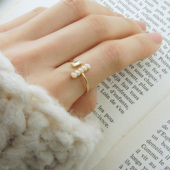 施華洛世奇與棒狀串珍珠的戒指　〜Gold color or Silver color〜 第9張的照片
