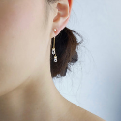 14kgf 耳環或耳環 ◇ 水滴水晶線背扣耳環 相容金屬過敏 &lt;55&gt; 第6張的照片