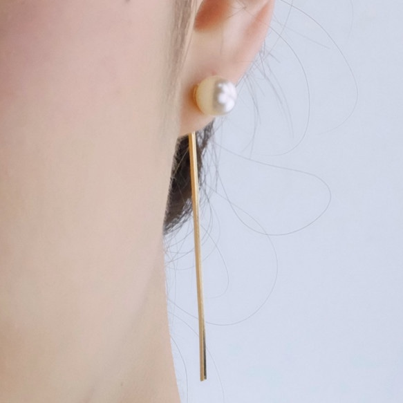 <n_44>【夾式耳環(矽膠耳夾款)或針式】14kgf◇珍珠與金屬棒狀 第2張的照片