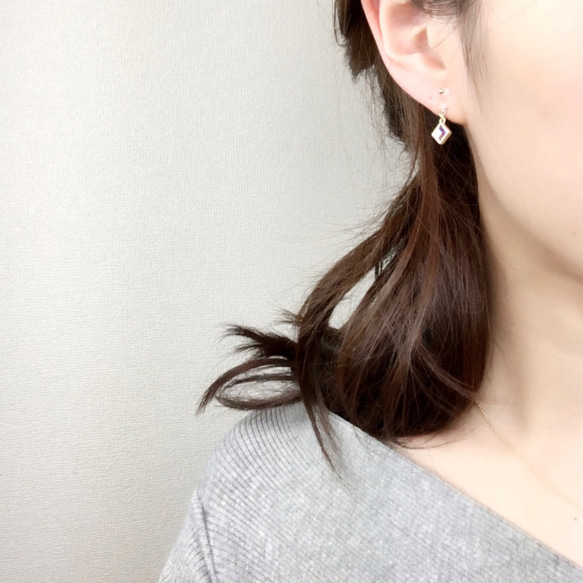 【夾式耳環】方形極光施華洛世奇的夾式耳環 第6張的照片