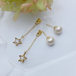 【耳環】Sway frame star & Cotton pearl pierce 第5張的照片