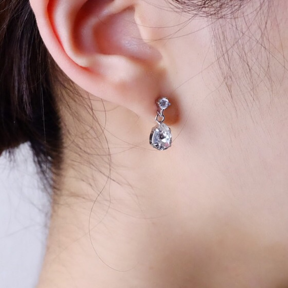 簡約水滴施華洛世奇耳環“銀” 第3張的照片