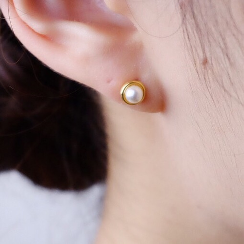 ピアスorイヤリング◇パールの一粒ピアス 金属アレルギー対応 チタン 