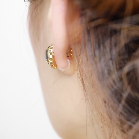 <n_14> [耳環（樹脂無孔穿孔型）]橢圓形bijoux“黑鑽石顏色” 第3張的照片