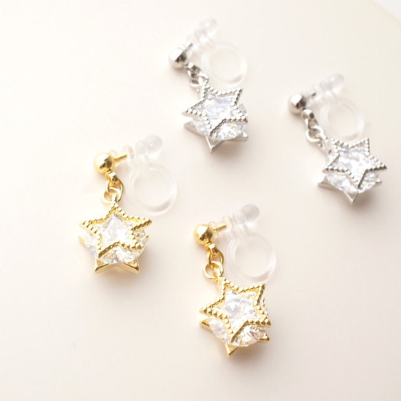 數量有限<n_230>[耳環（樹脂無孔）] Zirconia star frame hook earrings 第7張的照片