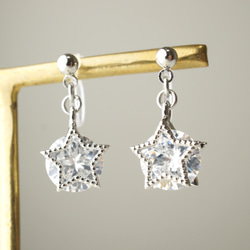 數量有限<n_230>[耳環（樹脂無孔）] Zirconia star frame hook earrings 第1張的照片