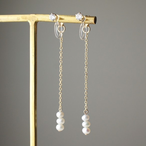55◆14kgf ピアス3点 14kgf×silver925 diagonal キャッチレス ピアス 3連 | iichi