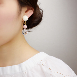 復古風耳環　~粉紅×透明~（可改14kgf耳針） 第4張的照片