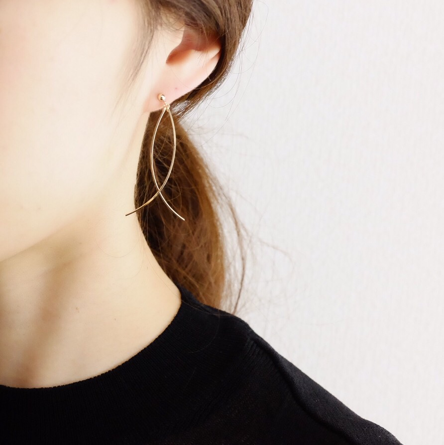 Baroque Pearl & Rose quartz 14KGFフープピアス(4way) チャーム