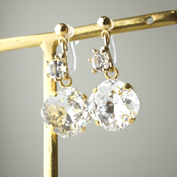 <p_330> "水晶色"附寶石的施華洛世奇水晶耳環 (夾式耳環或耳針款） 第5張的照片