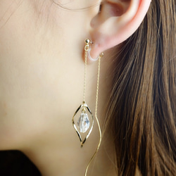 耳環或耳環 ◇ 美國“Crystal”，扭曲水滴框和水晶玻璃 &lt;337&gt; 第2張的照片