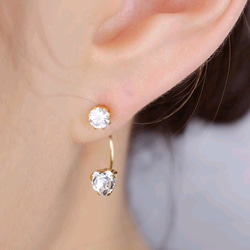 14kgf 耳環或耳環 ◇ 方晶鋯石和心形水晶背扣 &lt;115&gt; 第1張的照片