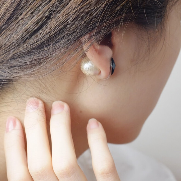 (size:L)菱形施華洛世奇的棉珍珠耳環托 耳環(黑色) 第5張的照片