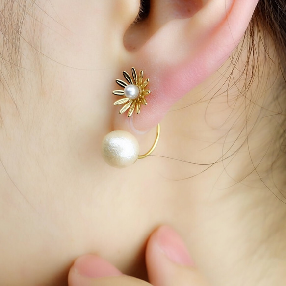 14kgf 耳環或耳環 ◇ 瑪格麗特與掛棉珍珠背扣 &lt;98&gt; 第5張的照片