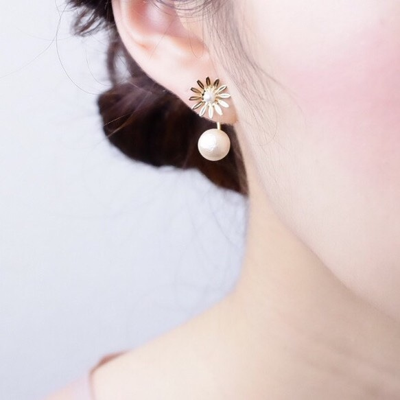 14kgf 耳環或耳環 ◇ 瑪格麗特與掛棉珍珠背扣 &lt;98&gt; 第6張的照片