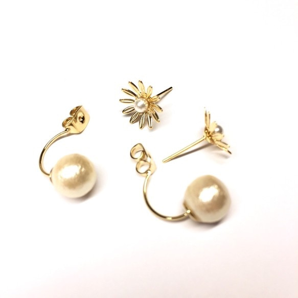 14kgf 耳環或耳環 ◇ 瑪格麗特與掛棉珍珠背扣 &lt;98&gt; 第10張的照片