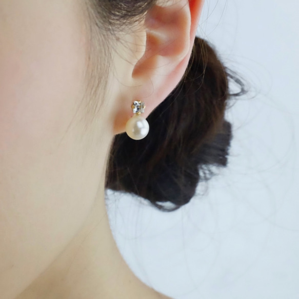 【夾式耳環】tradstyle施華洛世奇×水晶珍珠夾式耳環 第2張的照片