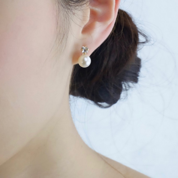 【夾式耳環】tradstyle施華洛世奇×水晶珍珠夾式耳環 第3張的照片
