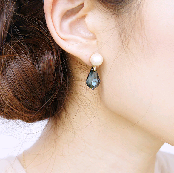 &lt;133&gt; 限量版 ◇ Drop Swarovski Cotton Pearl (Blue) Earrings or 第1張的照片