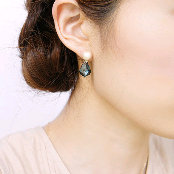 &lt;133&gt; 限量版 ◇ Drop Swarovski Cotton Pearl (Blue) Earrings or 第2張的照片