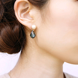 &lt;133&gt; 限量版 ◇ Drop Swarovski Cotton Pearl (Blue) Earrings or 第3張的照片